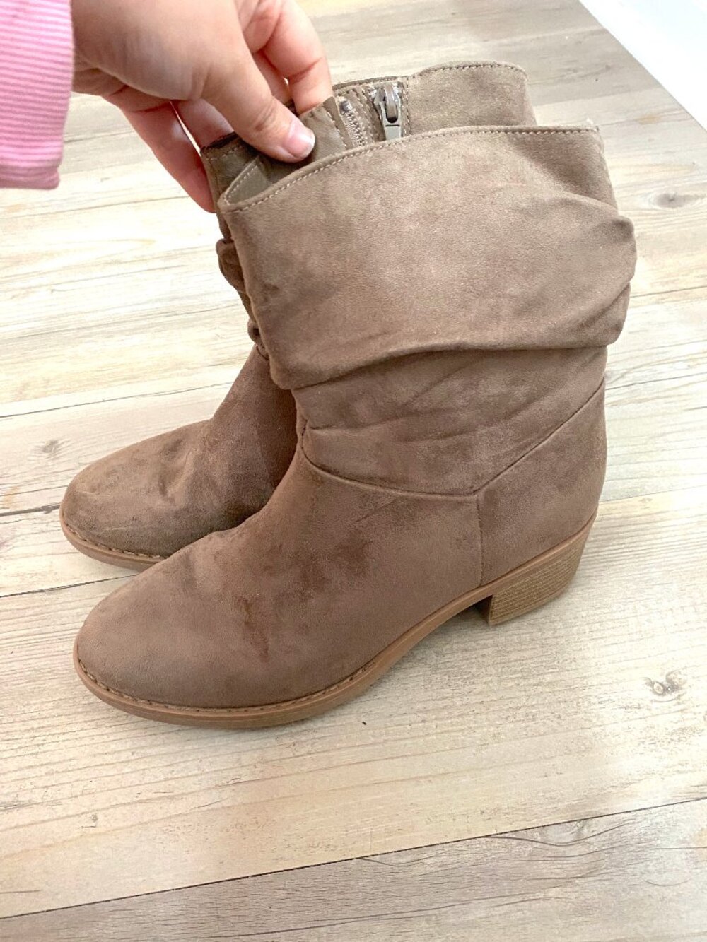 Limelight Faux Suede Tan Slouchy Ankle Boots - Size 5